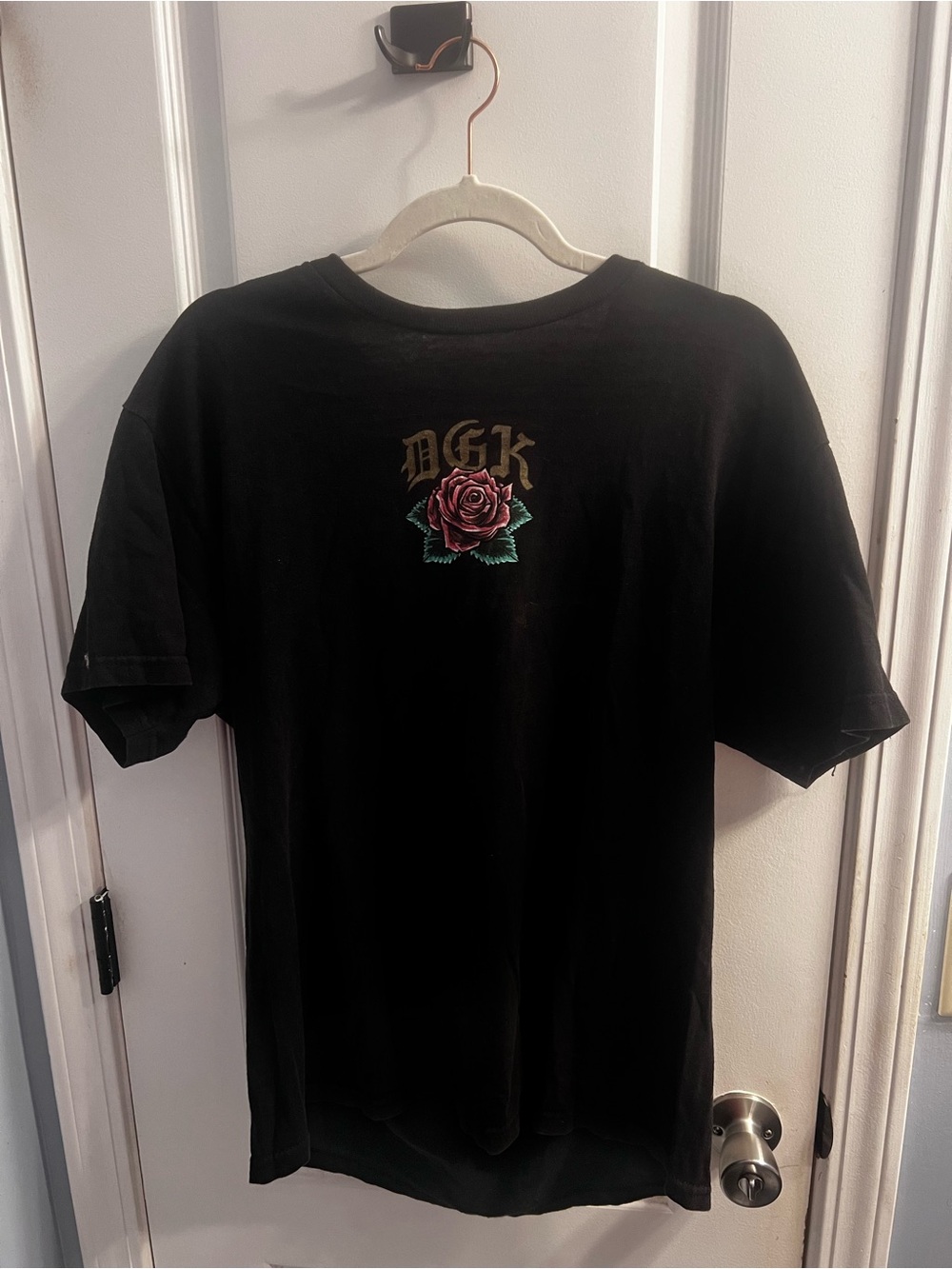 DGK Black Tee with Gold Logo and Red Rose